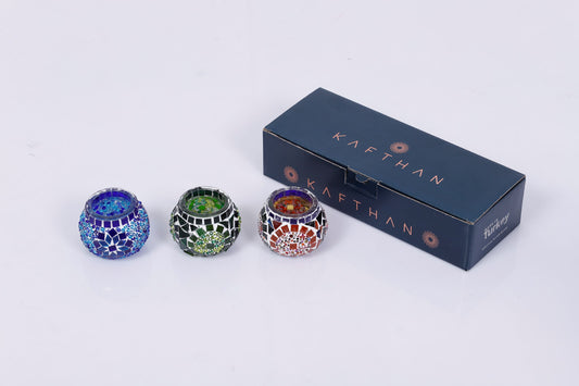 Mosaic Glass Candleholders - Set of 3