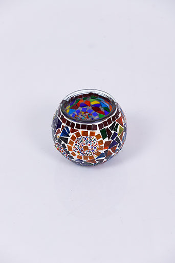 Multicolor Large Circle Mosaic Glass Candle Holder