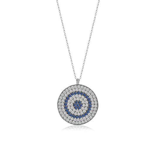 Sterling Silver Round Evil Eye Necklace