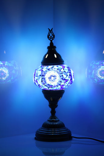 Turkish Moroccan Mosaic Glass Table Lamp Blue Center Circle