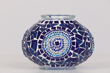 Turkish Moroccan Mosaic Glass Table Lamp Blue Center Circle