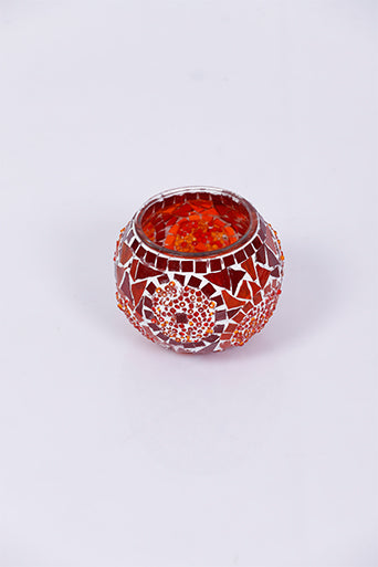 Red Large Circle Mosaic Glass Candle Holder