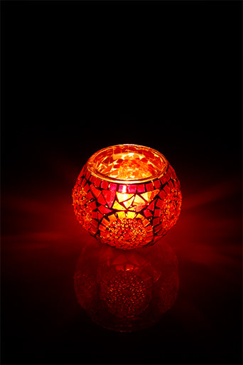 Red Large Circle Mosaic Glass Candle Holder