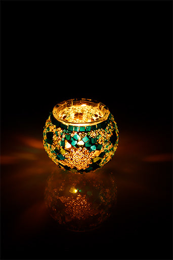 Turquaz and White Large Star Mosaic Glass Candle Holder